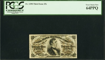 FR 1298 - 25c THIRD ISSUE - FIBER PAPER "a" GREEN BACK w/ "M-2-6-5" PCGS 64 PPQ - Image 1 of 4