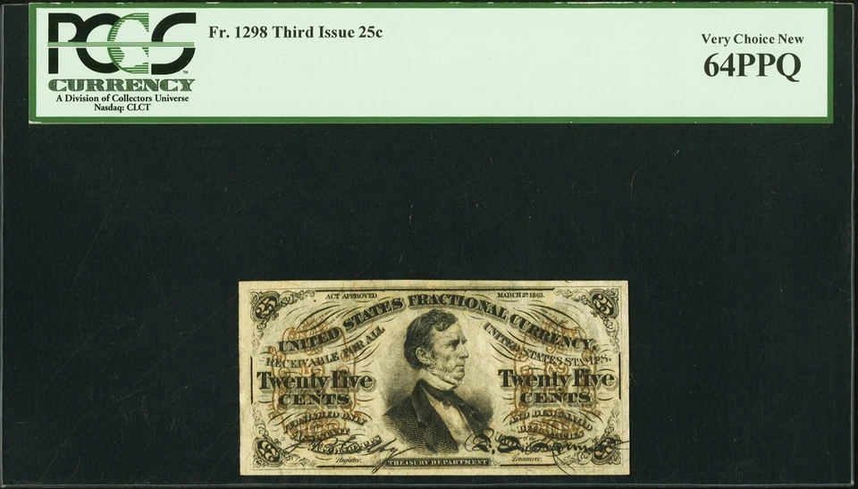 FR 1298 - 25c THIRD ISSUE - FIBER PAPER "a" GREEN BACK w/ "M-2-6-5" PCGS 64 PPQ - Image 1 of 4