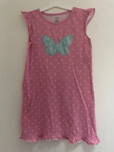 Carters Kid Girl Floral Butterfly Applique Polka Dot Flutter Nightgown Pink 8-10 - Picture 1 of 6