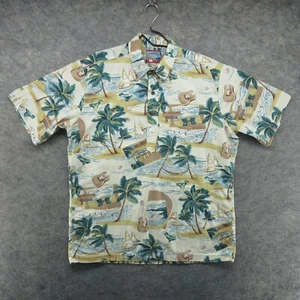Reyn Spooner Hawaiian Shirt Mens Large Guitar Boats 1/4 Button Up Joe Kealoha - Picture 1 of 14