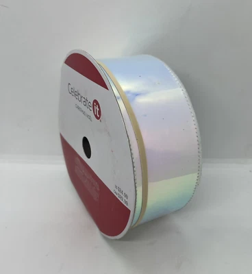 Christmas Wired Jumbo Reflective Ribbon Celebrate It Christmas Noel 2.5" x 80 Ft - Image 1 of 4