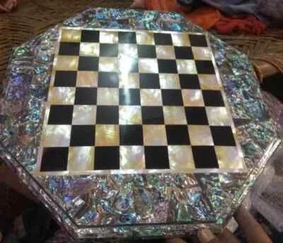18" Marble and Abalone shell Chess Board – Handcrafted Natural Stone Accent - Image 1 of 4