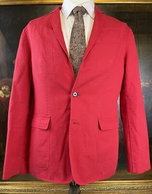 Express SZ M Cherry Red Cotton & Linen Unstructured 2Btn Blazer Jacket Unlined - Image 1 of 4