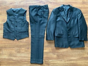 Fouger U.S.A. 3PC Set Kids Boys Black Party Dress Suit Jacket t Vest Pants Sz 8 - Picture 1 of 24