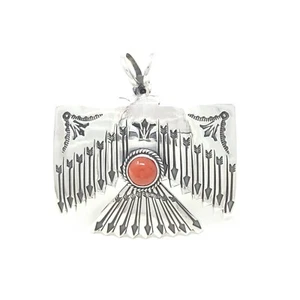 Sunshine Reeves Navajo Sterlingsilber mediterrane Koralle Donnervogel Anhänger - Bild 1 von 8