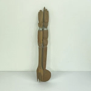 Vintage African Hand-Carved Wooden Large Spoon Fork & Knife Set 14" Tribal Decor - Picture 1 of 11