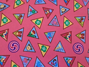 Girl Scouts PInk Badges 2018  GSUSA Cotton Fabric 41x32 - Picture 1 of 3