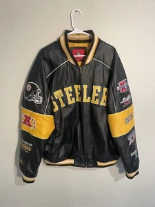 NFL XL Leather Pittsburgh Steelers 5 Time Super Bowl Champions Jacket Vintage - Picture 1 of 13