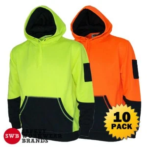 10 x DNC Workwear Mens Hi Vis 2 Tone Super Fleecy Hoodie Jumper Safety Work 3721 - Picture 1 of 3