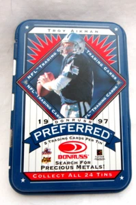 Troy Aikman 1997 Donruss Preferred 4.5" Blue Empty Tin#5!Dallas Cowboys QB HOF - Picture 1 of 2