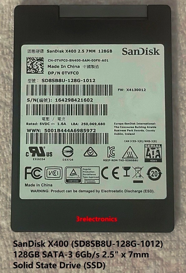 SanDisk X400 (SD8SB8U-128G-1012) 128GB SATA-3 6Gb/s 2.5" x 7mm Solid State Drive - Image 1 of 1