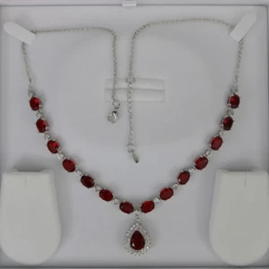 925 Sterling Silver Red Ruby Engagement Necklace, Wedding Necklace 1 - Picture 1 of 4
