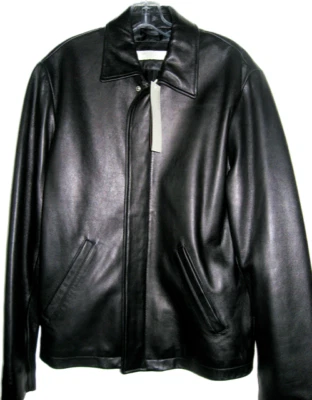 Perry Ellis MEN Size S black soft Leather jacket Zip coat Top Outerwear $430 Nwt - Image 1 of 4