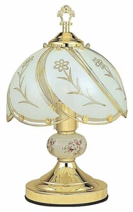 White Glass Floral 3 light levels Touch on Lamp, Brass finish 14in H - Picture 1 of 1