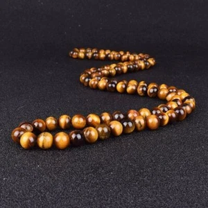 6/8/10/12mm Tiger Eye Stone Necklace Men Meditation Yoga Natural Stone Necklace - Picture 1 of 8