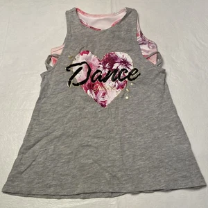 Justice Girls Dance Tank Top with Built In Bra- Grey/Pink- Size S (7/8)- New - Picture 1 of 4