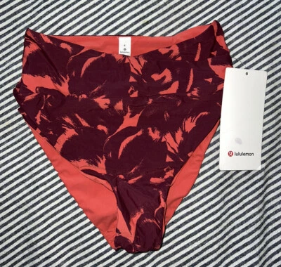 NWT Lululemon Tied to Tide Red Floral High Waisted Swim Bottom Bikini size 4  - Изображение 1 из 3