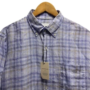 Peter Millar Mens Size M Beachwood Button Down L/S Blue Plaid Linen Pocket Shirt - Picture 1 of 7