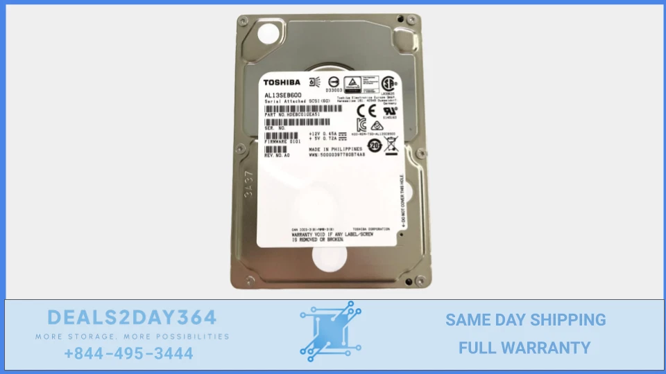 Toshiba HDEBC01GEA51 2.5" 600GB 10K SAS 6Gbs Dell R610 R620 R630 R710 R720 R730 - Image 1 of 2