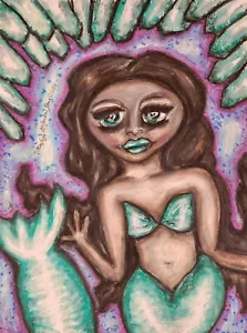 Jade MERMAID art Print 11x14 Signed by Artist KSams Fantasy Woman Folk Art - Picture 1 of 2
