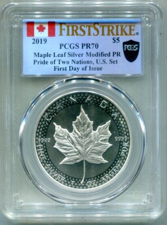 Canadian Maple Leaf PR 70 Graded 2019 Silver Bullion Coins for