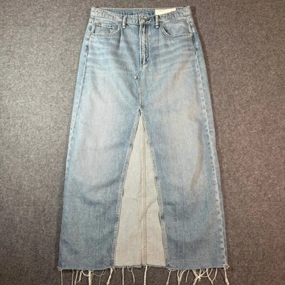 Rag Bone Denim Clara Maxi Skirt Size 27 Blue Frayed Hem Slit Medium Wash Boho - Image 1 of 4