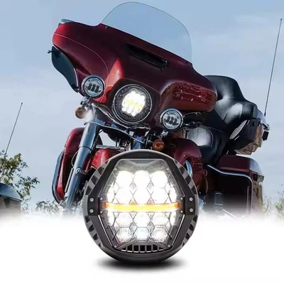 Faro LED alto/bajo DRL ámbar de 7 pulgadas para Harley Touring Street Glide 2014-2023 Foto 1 de 4