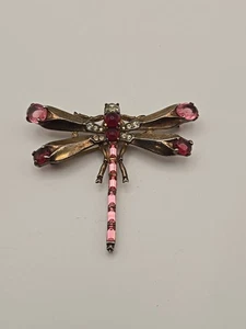 Vintage Trifari Crown Sterling Silver Dragonfly Brooch With Rhinestones - Picture 1 of 4