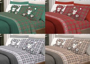 Set Completo Lenzuola In 100% Cotone Linea Pensieri Delicati Orsetto Tartan - Foto 1 di 21