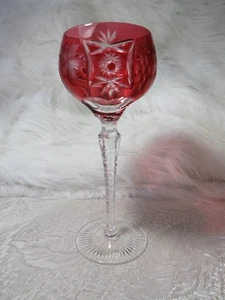 NACHTMANN Traube Cut to Clear Crystal Cranberry Hock Wine Glass 8.2" Tall - Picture 1 of 14