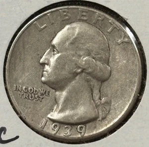 1939 Washington Quarter circolato 90% argento 25c, sembra XF (#1039) - Foto 1 di 6