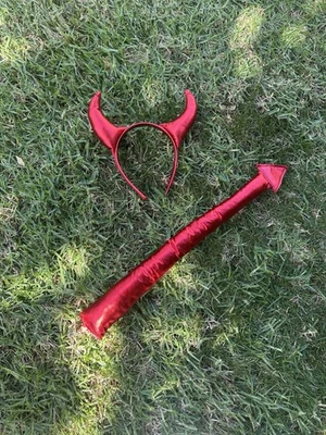 Juego de 2 disfraces de diablo de Halloween incluye diadema de cuernos y cola con clip Foto 1 de 2
