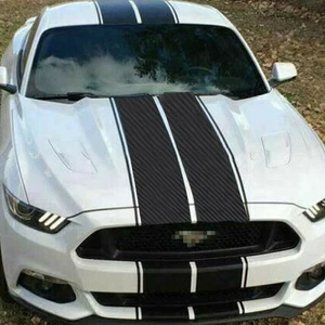 Carbon Fiber Hood Roof Rally Racing Stripe Vinyl Sticker Fits For Ford Mustang - Picture 1 of 5