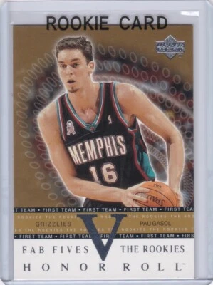 Tarjeta de novato PAU GASOL 2001 Upper Deck Honor Roll FAB FIVES RC Lakers Grizzlies! Foto 1 de 2
