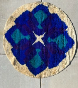 60's DANIA Taepper Round Blues UNUSED Mid Century Danish Rya Rug Scandinavian - Picture 1 of 7