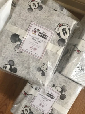 Juego de sábanas Pottery Barn Mickey Mouse gris jaspeado completo Disney orgánico niños nuevo Foto 1 de 2