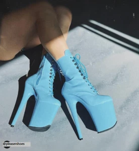 8" Inch Baby Blue Jumbo Platform Heels Stripper Pole Dancer Boots Pleaser - Picture 1 of 23