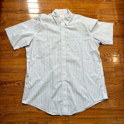 Brooks Brothers Shirt Men's 16 Blue Striped Trad Fit Pocket Preppy Short Sleeve - Image 1 of 4