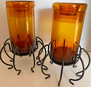 Amber Partylite Spider Tealight/Candle Holders Black Spider Base Set of 2 - Afbeelding 1 van 7
