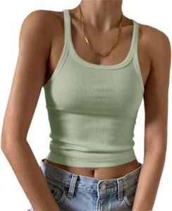 Women'S Sleeveless Tank Top Form Fitting Scoop Neck Ribbed Knit Basic Cami Shirt - Picture 1 of 12