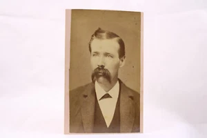 Antique CDV Photo Man Gent Bushy Mustache Suit Tidy Hair Wave - Picture 1 of 2