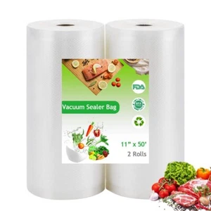2 Giant 11"x50' Rolls Vacuum Sealer Bags Embossed Food Seal Storage Saver 4 Mil - Picture 1 of 7