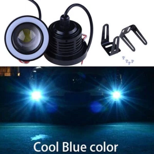 2* 89mm Car Projector LED Fog Light Round Ice Blue Halo Angel Eye Ring Bulbs . - Picture 1 of 8