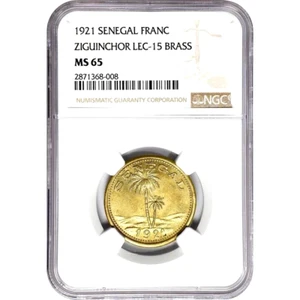 1921 Senegal Ziguinchor Chamber of Commerce 1 Franc, NGC MS 65 Sole Finest Known - Picture 1 of 2