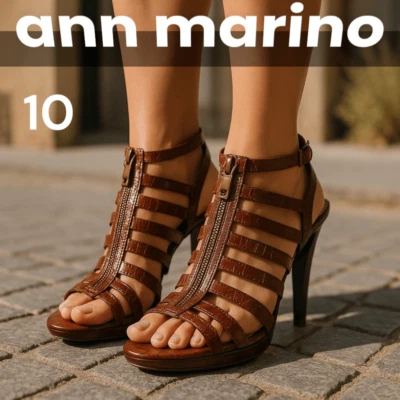 Mujer Ann Marino Marrón Tirantes 4 Pulgadas Tacón Cremallera Frontal ¡Sexy!  Talla 10m Foto 1 de 4