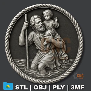 STL Files For CNC Router 3D Printer Laser Saint Christopher Religious Medallion - Picture 1 of 1
