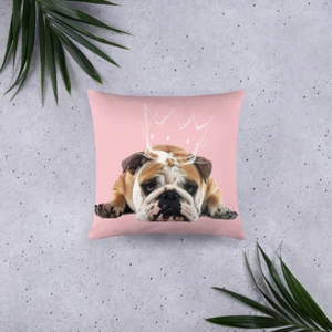 Brand New. British Bulldog with Crown Pink Cushion Pillow. Two Sizes Available. - Picture 1 of 5