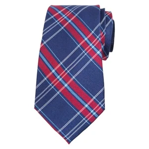 ROUNDTREE YORKE Mens Silk Tie Navy Blue Red Plaid 3.15 Classic Designer Necktie - Picture 1 of 6