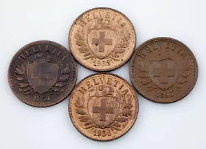 1851-1936 Switzerland 2Rappen Coin Lot of 4, KM# 4.1, 4.2a - Picture 1 of 5