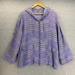 FLAX Womens Medium Purple Yellow Striped Linen Zip Hoodie Jacket Pockets Boho - Picture 1 of 12
